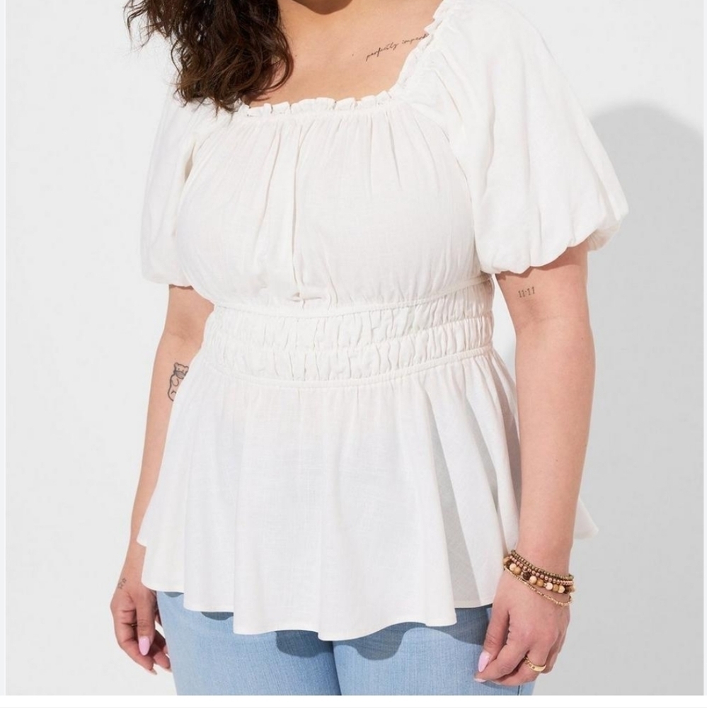 TORRID linen puff sleeve shirred bodice blouse 1X